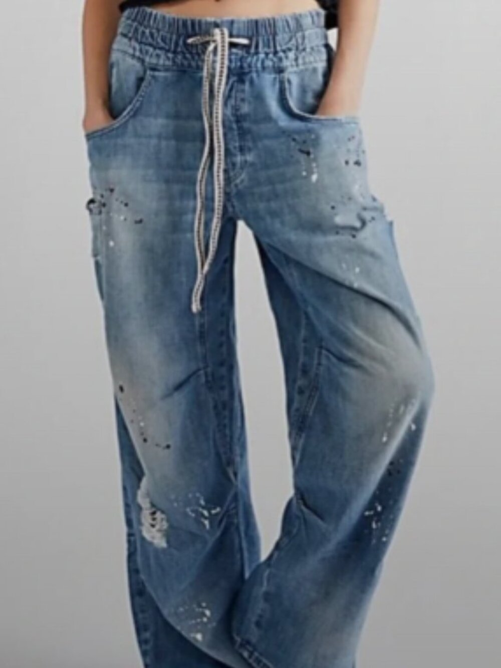 We The Free People Modern Love Jeans Paint Splatter Drawstring Size Medium Women